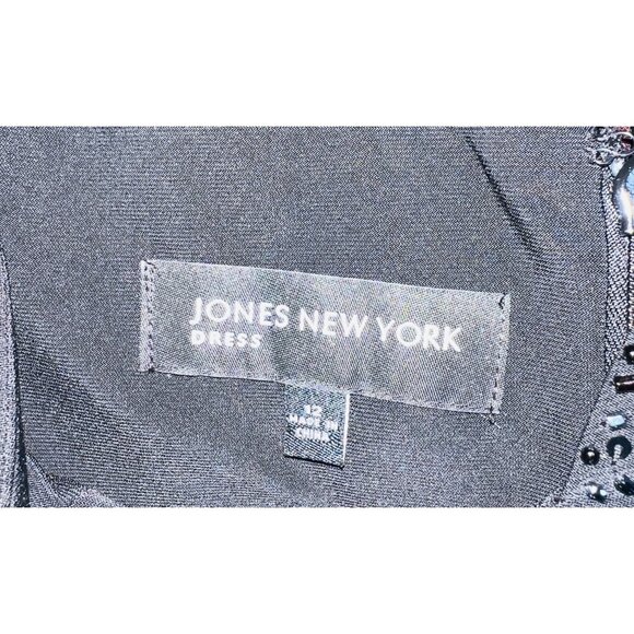 Jones New York Black Beaded Dress Womens 12 Sleeveless V-Neck Evening Gown - Picture 3 of 4